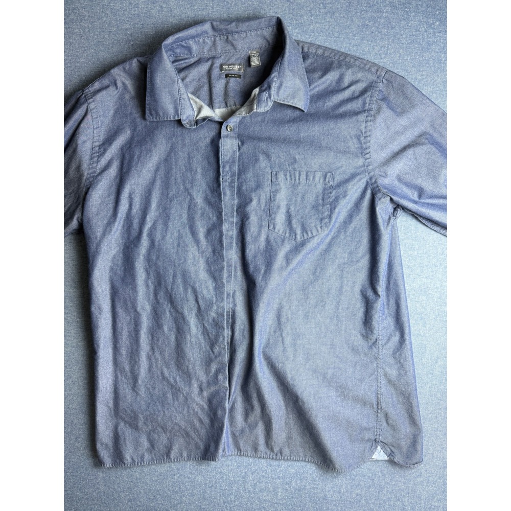 Van Heusen Never Tuck Slim Fit Blue Button Down Shirt XXL 50F2161 Mens Long Slv